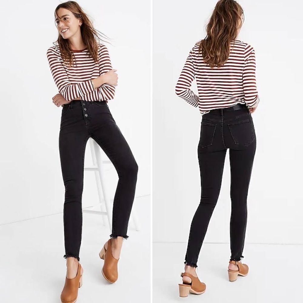 Madewell 10" High-Rise Skinny Jeans in Berkeley Black: Button-Through Edition